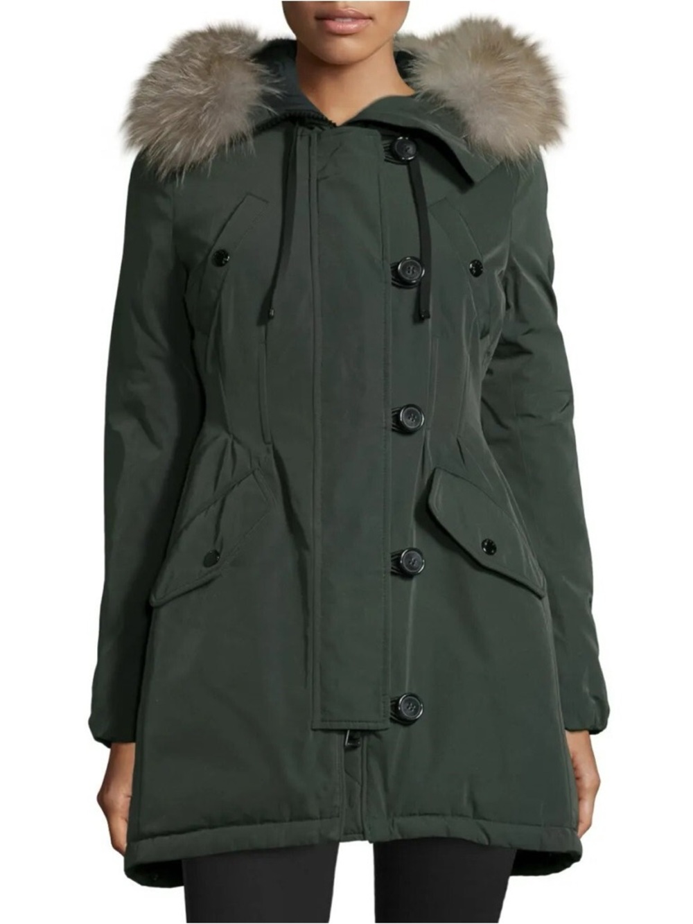 Moncler Olive Green Fur-Trim Parka